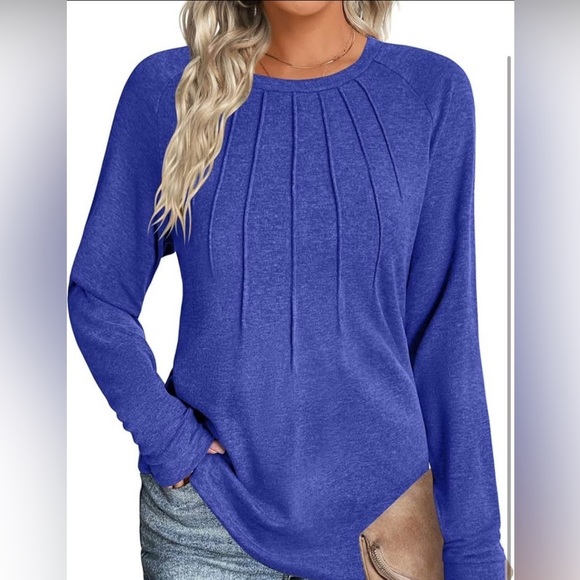 Blue Asymmetrical Pleated Long Sleeve - Picture 1 of 4